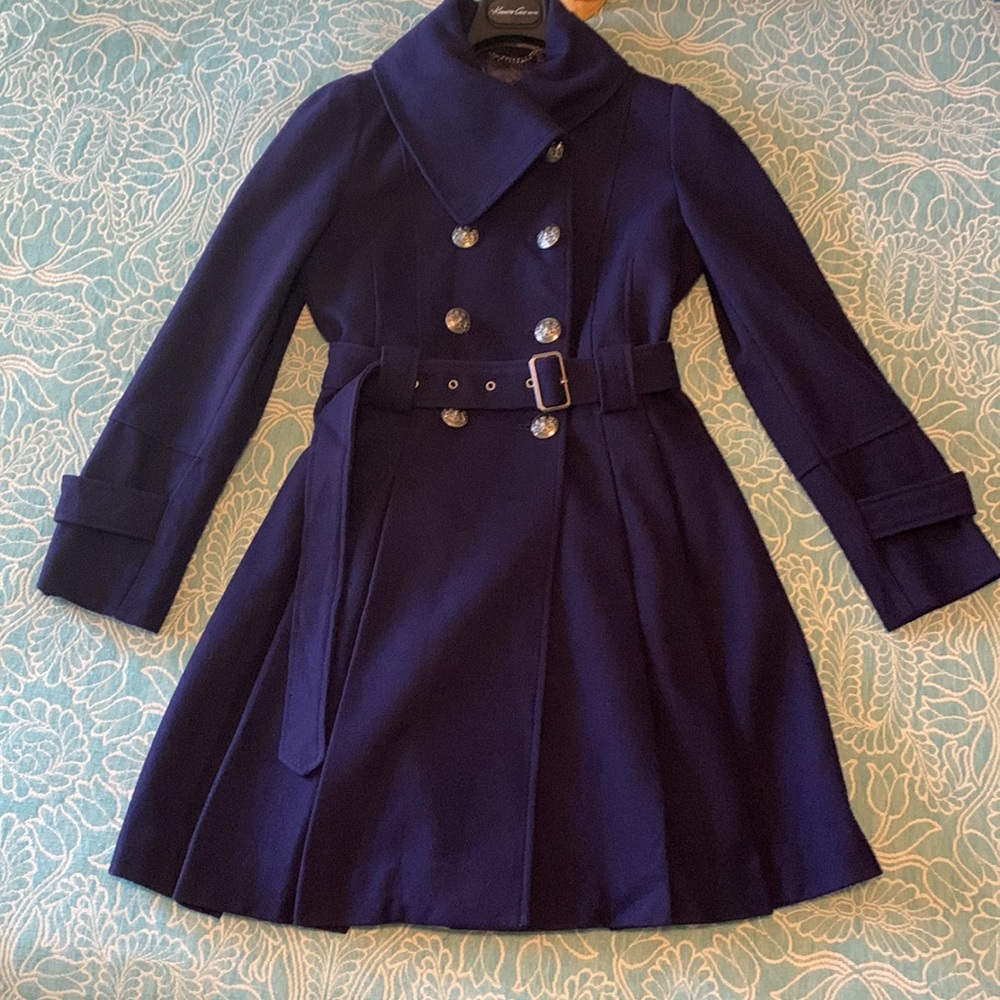 Beautiful Cobalt Blue Guess Wool Pleated Coat size Medium